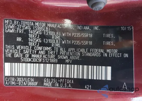 2015 Toyota Sienna Xle из США, поврежденный, VIN 5TDDK3DC9FS121889